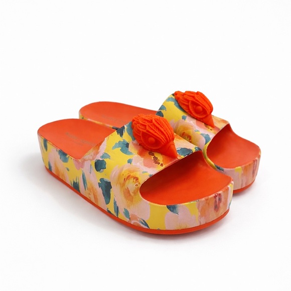 Kurt Geiger London Eagle Chunky Floral Platform Slide Orange Summer Sandals - Picture 3 of 17